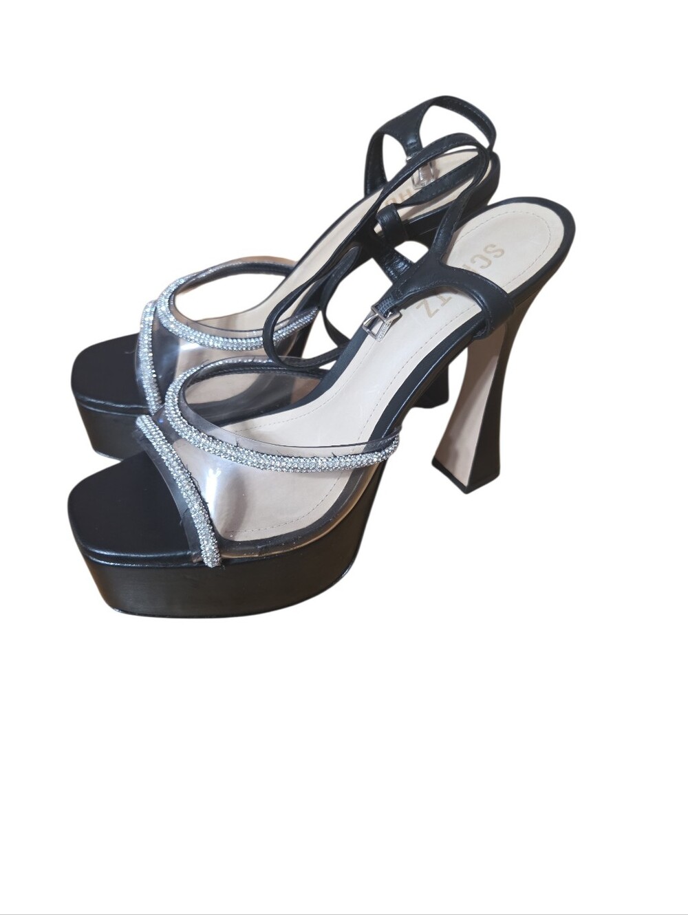 Schutz Aileen Platform Heels Leather Sole Crystals Womens Size 9B Party Formal